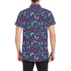 Butterfly Red Deep Blue Print Pattern Men's Short Sleeve Button Up Shirt