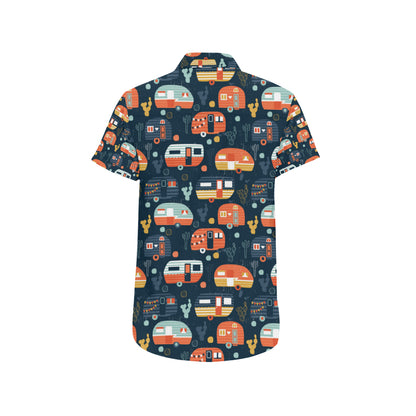 Camper Caravan Print Pattern Men's Short Sleeve Button Up Shirt