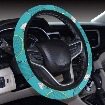 Badminton Pattern Print Design 06 Steering Wheel Cover with Elastic Edge