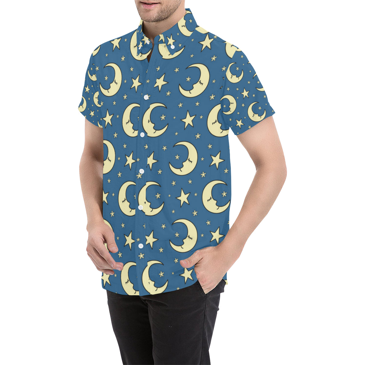 Moon Night Pattern Print Design 03 Men's Short Sleeve Button Up Shirt