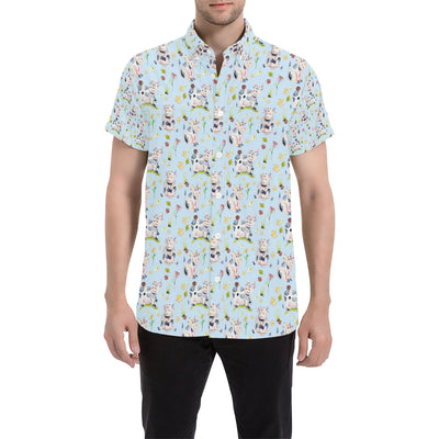 Cow Happy Pattern Print Design 05 Men's Short Sleeve Button Up Shirt