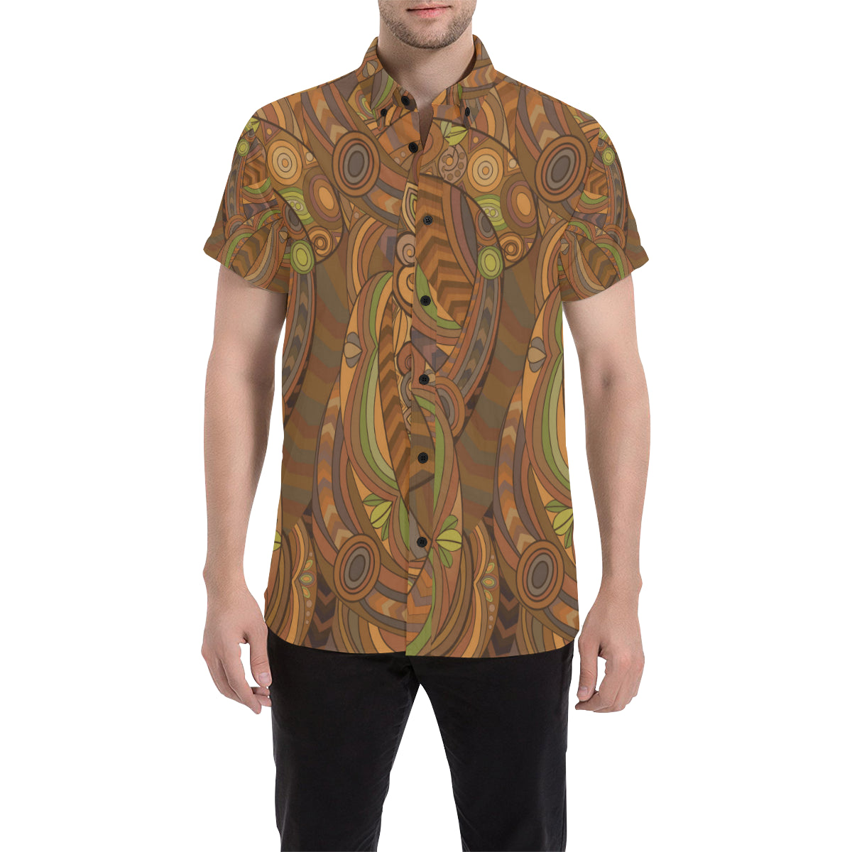 Maori Ornament Design Print Men's Short Sleeve Button Up Shirt