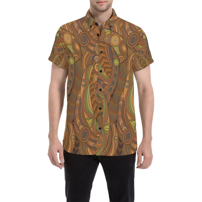 Maori Ornament Design Print Men's Short Sleeve Button Up Shirt