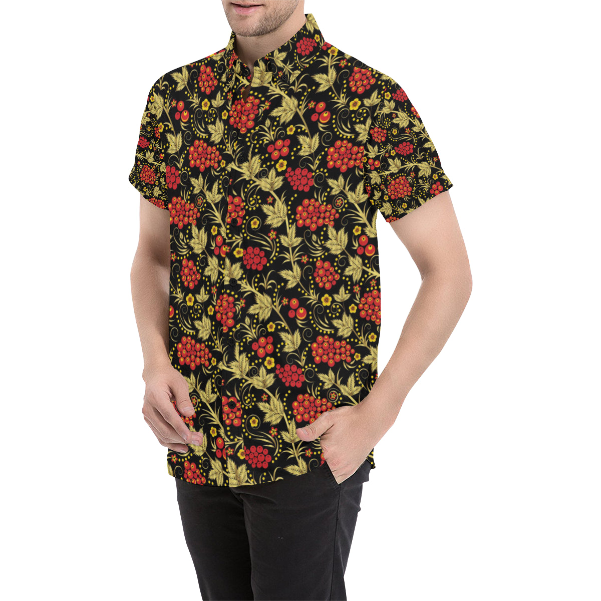 Cranberry Pattern Print Design CB02 Men's Short Sleeve Button Up Shirt