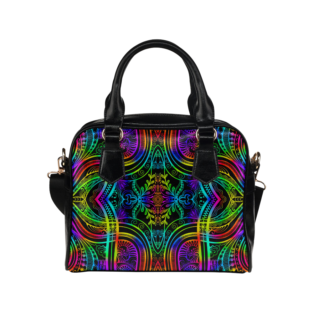 Neon Trible Rainbow Pattern Print Design A01 Shoulder Handbag