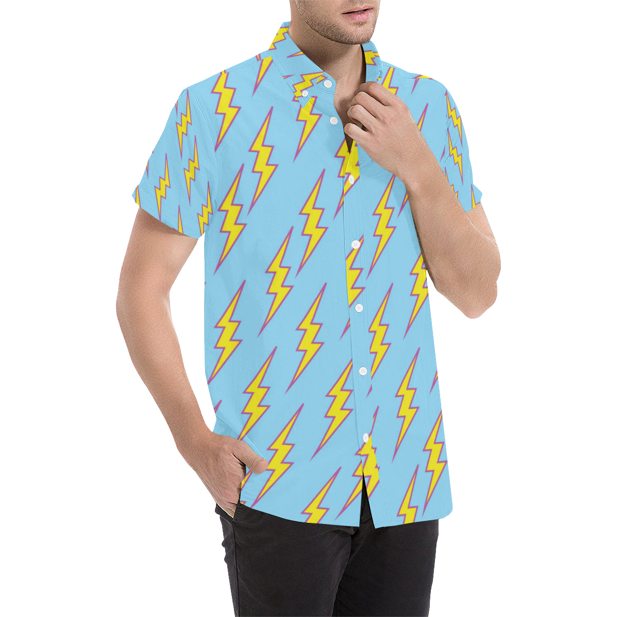 Lightning Thunder Pattern Print Design 02 Men's Short Sleeve Button Up Shirt