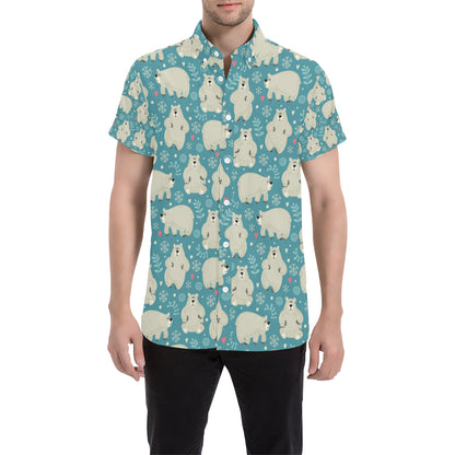 Bear Pattern Print Design BE04 Men's Short Sleeve Button Up Shirt