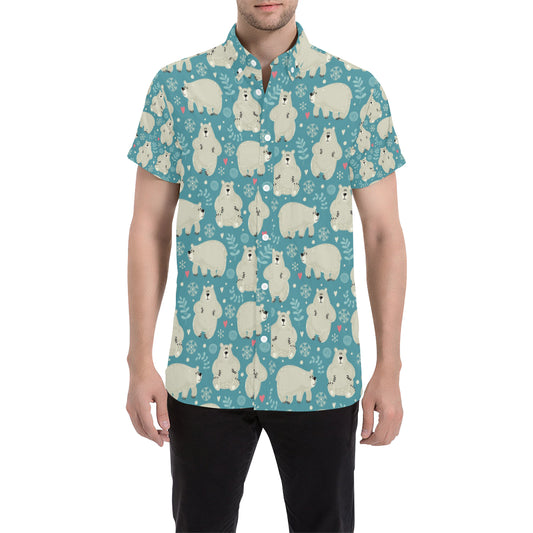 Bear Pattern Print Design BE04 Men's Short Sleeve Button Up Shirt