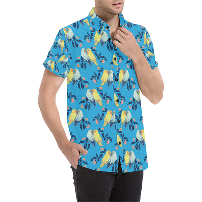 Lovebird Pattern Print Design 03 Men's Short Sleeve Button Up Shirt