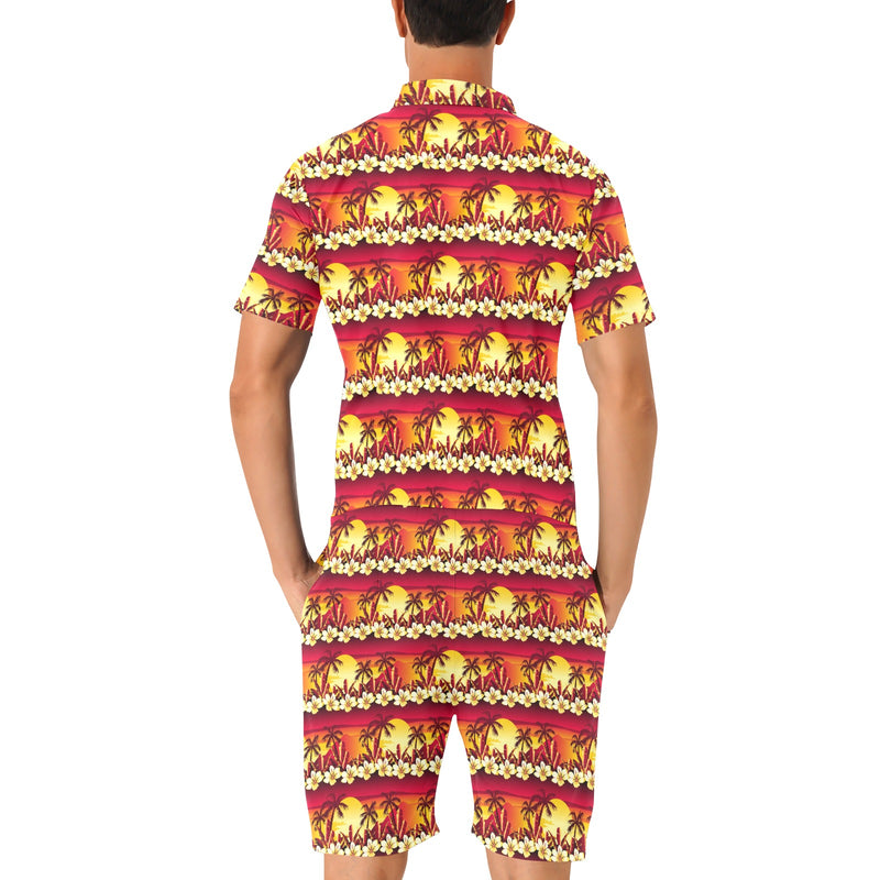 Hawaiian Tropical Sunset Hibiscus Print Men's Romper