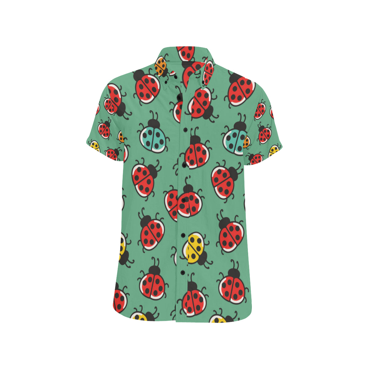 Ladybug Pattern Print Design 02 Men's Short Sleeve Button Up Shirt