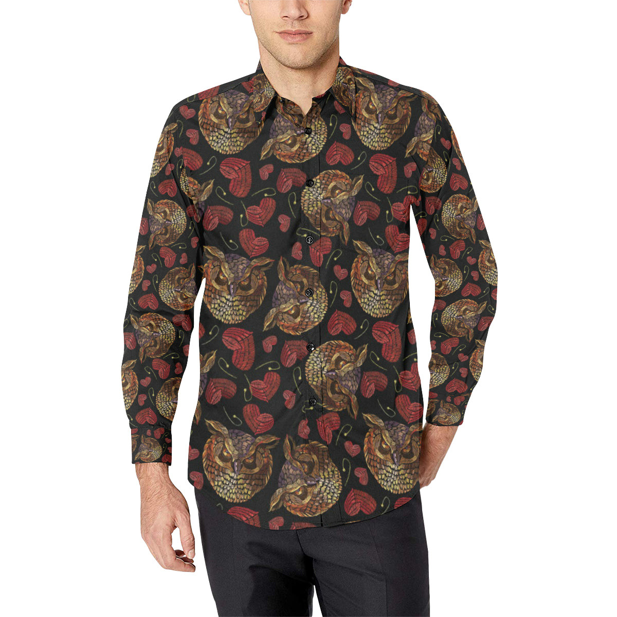 Owl Pattern Print Design A08 Men's Long Sleeve Shirt