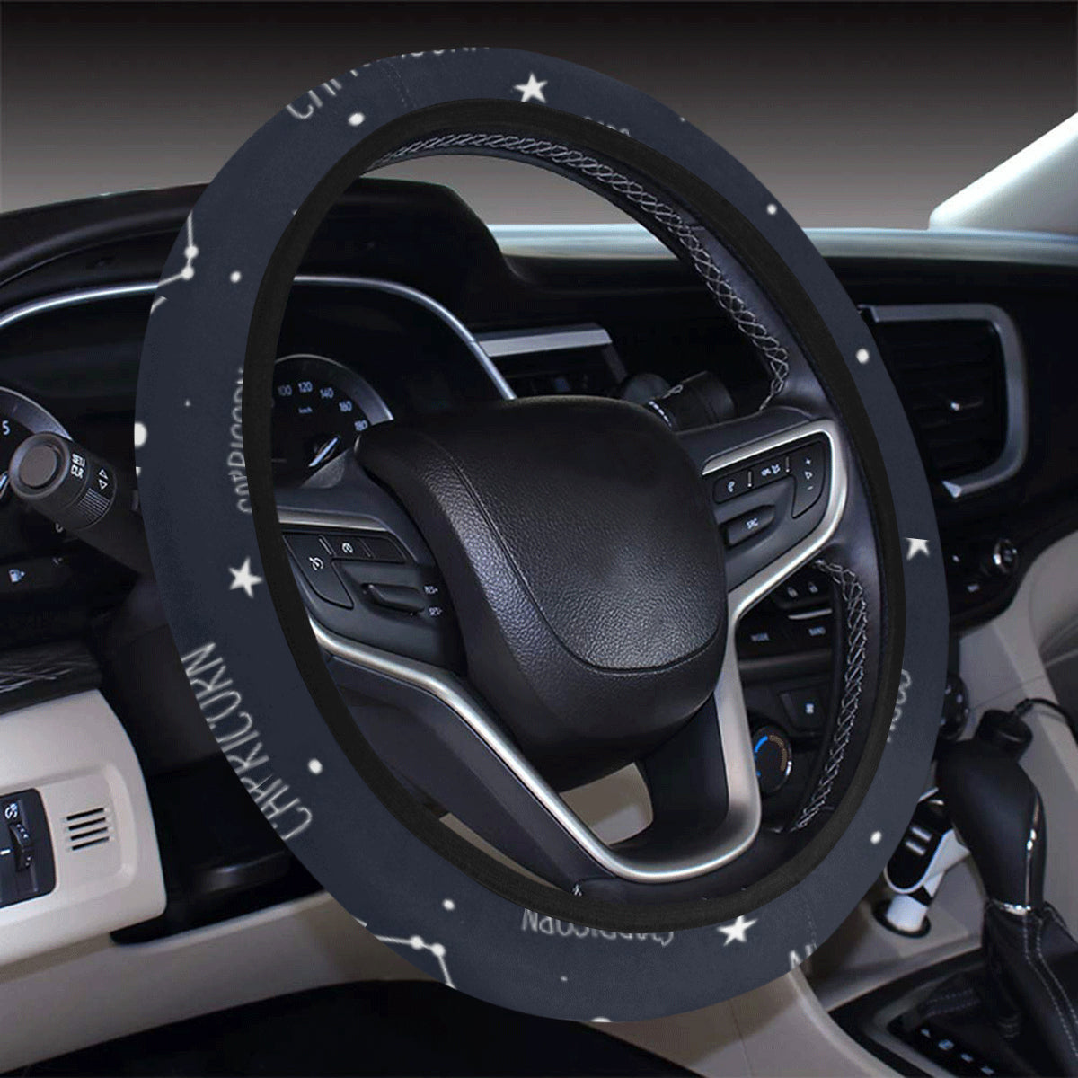 Capricorn Zodiac Pattern Print Design 01 Steering Wheel Cover with Elastic Edge