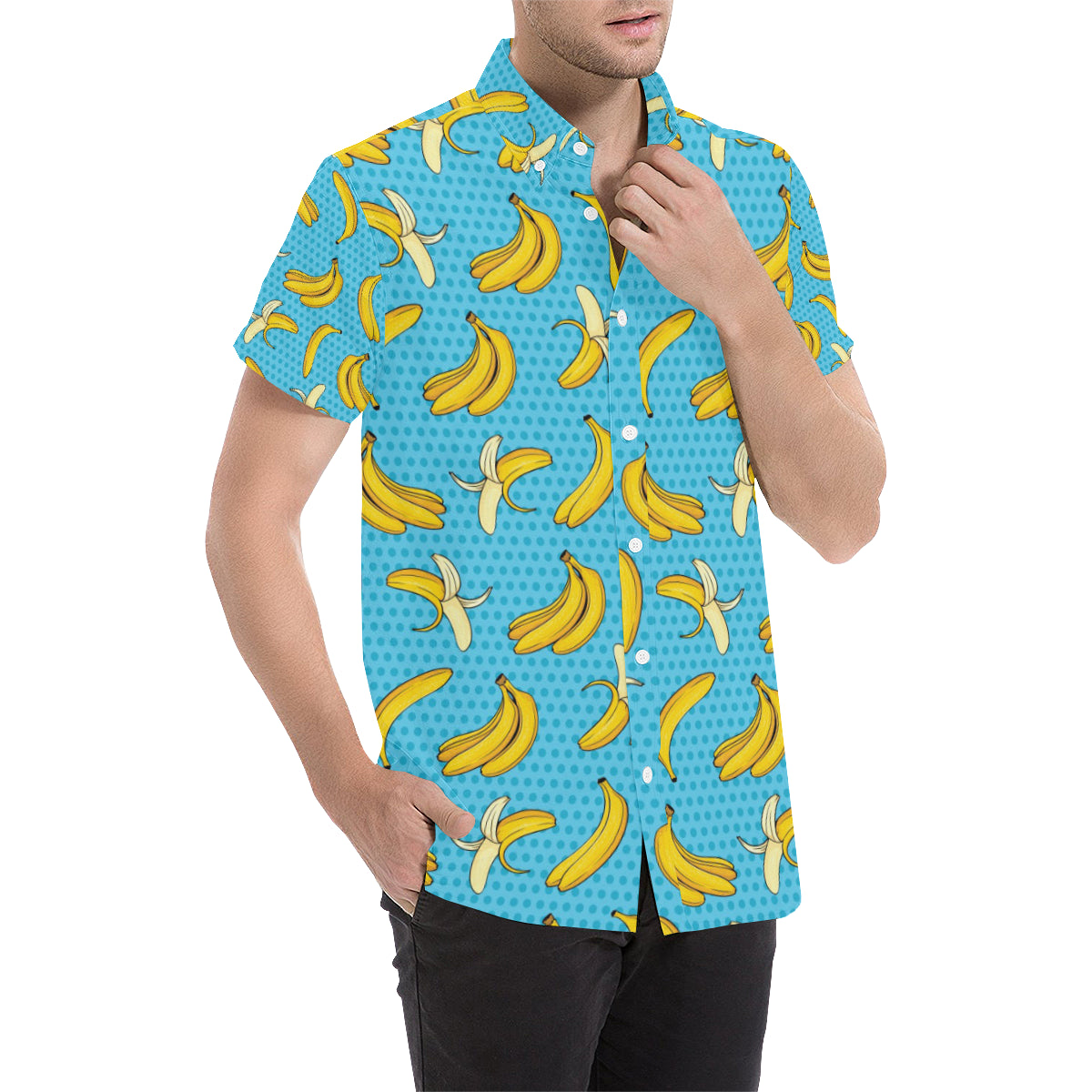 Banana Pattern Print Design BA08 Men's Short Sleeve Button Up Shirt