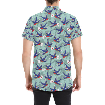 Swallow Bird Pattern Print Design 02 Men's Short Sleeve Button Up Shirt