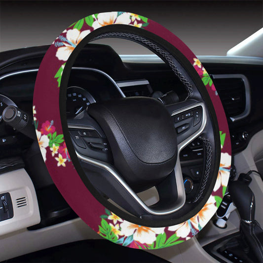 Hawaiian Themed Pattern Print Design H06 Steering Wheel Cover with Elastic Edge