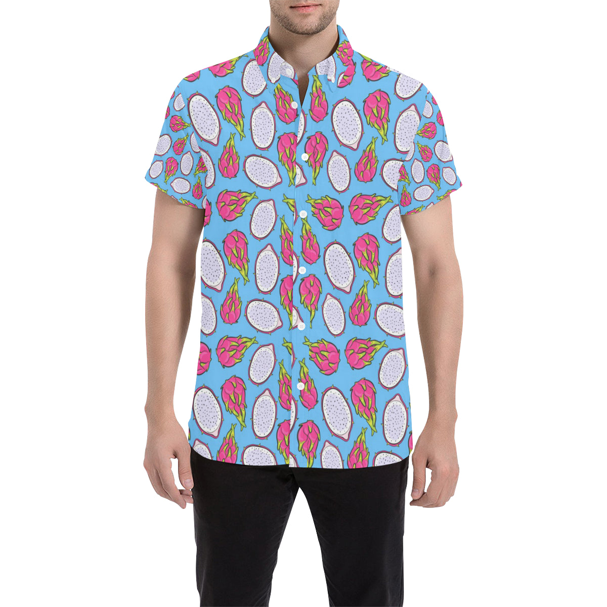 Dragonfruit Pattern Print Design DF04 Men's Short Sleeve Button Up Shirt