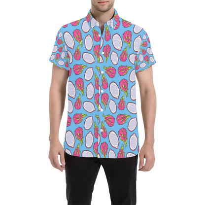 Dragonfruit Pattern Print Design DF04 Men's Short Sleeve Button Up Shirt