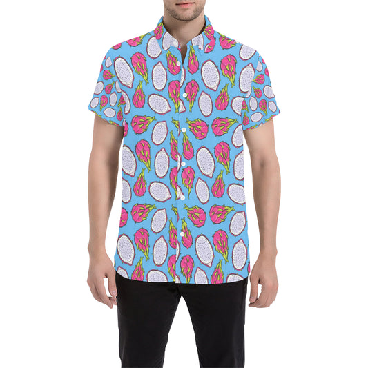 Dragonfruit Pattern Print Design DF04 Men's Short Sleeve Button Up Shirt