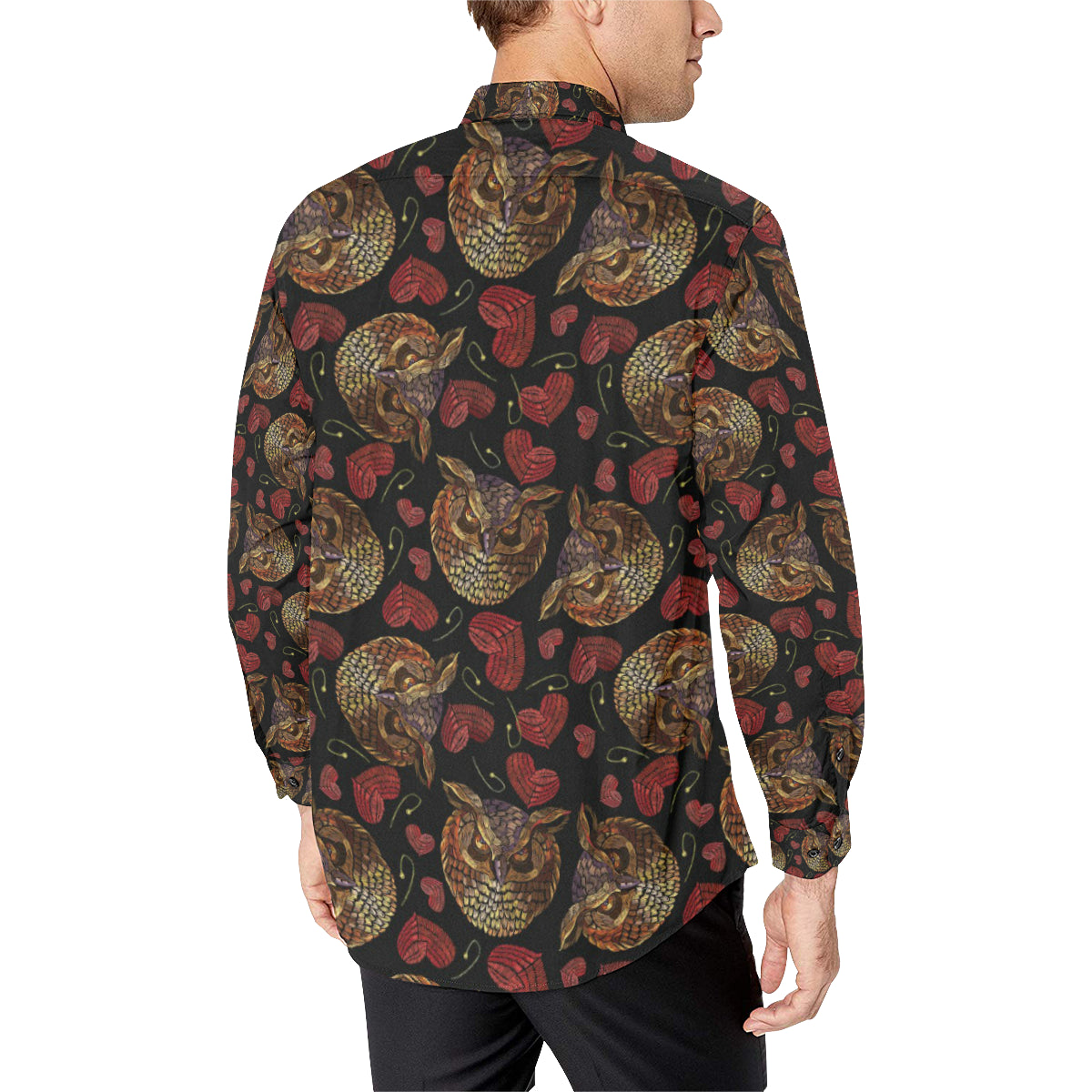 Owl Pattern Print Design A08 Men's Long Sleeve Shirt
