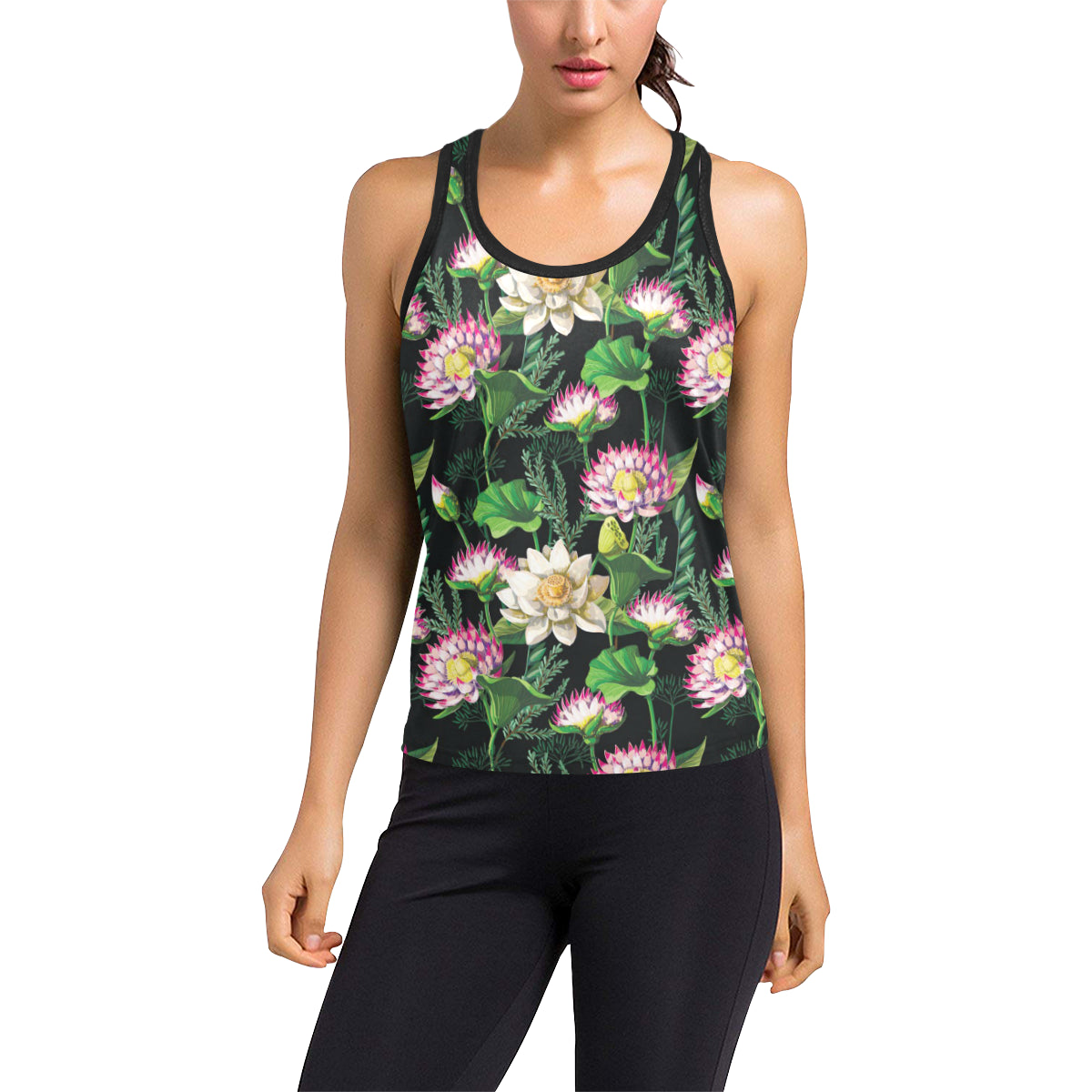 Water Lily Pattern Print Design WL010 Women's Racerback Tank Top