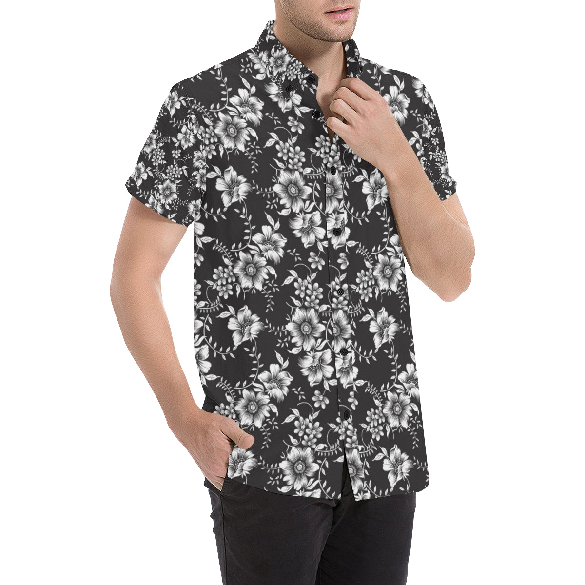 Gerberas Pattern Print Design GB02 Men's Short Sleeve Button Up Shirt