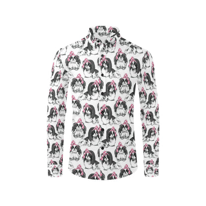 Japanese Chin Pattern Print Design 01 Men's Long Sleeve Shirt