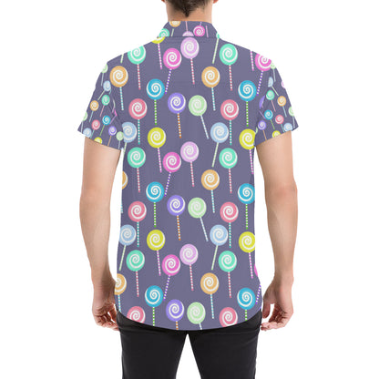 Lollipop Pattern Print Design LL03 Men's Short Sleeve Button Up Shirt