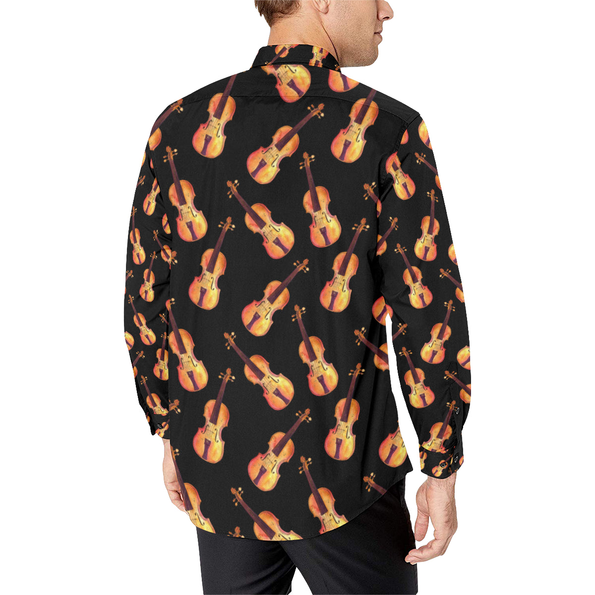Violin Pattern Print Design 04 Men's Long Sleeve Shirt