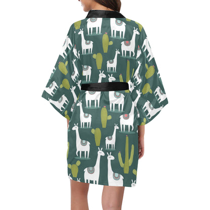 Llama Cactus Pattern Print Design 02 Women's Short Kimono