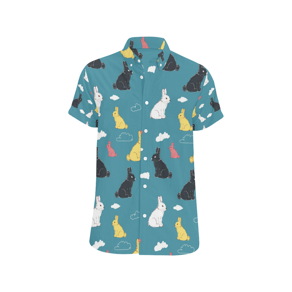 Rabbit Pattern Print Design RB014 Men's Short Sleeve Button Up Shirt