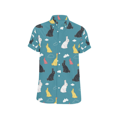 Rabbit Pattern Print Design RB014 Men's Short Sleeve Button Up Shirt
