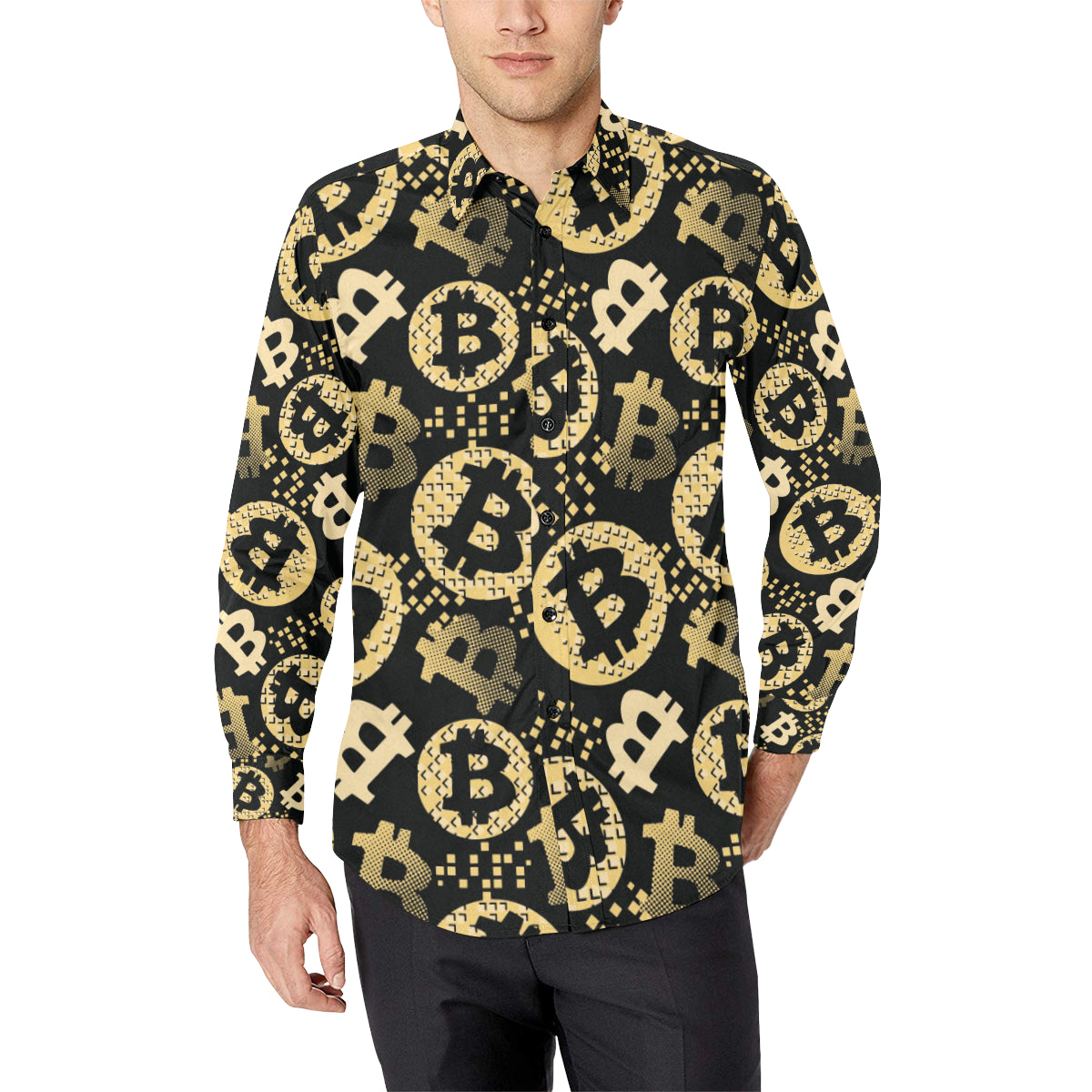 Bitcoin Pattern Print Design DO06 Men's Long Sleeve Shirt