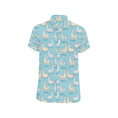 Alpaca Pattern Print Design 06 Men's Short Sleeve Button Up Shirt