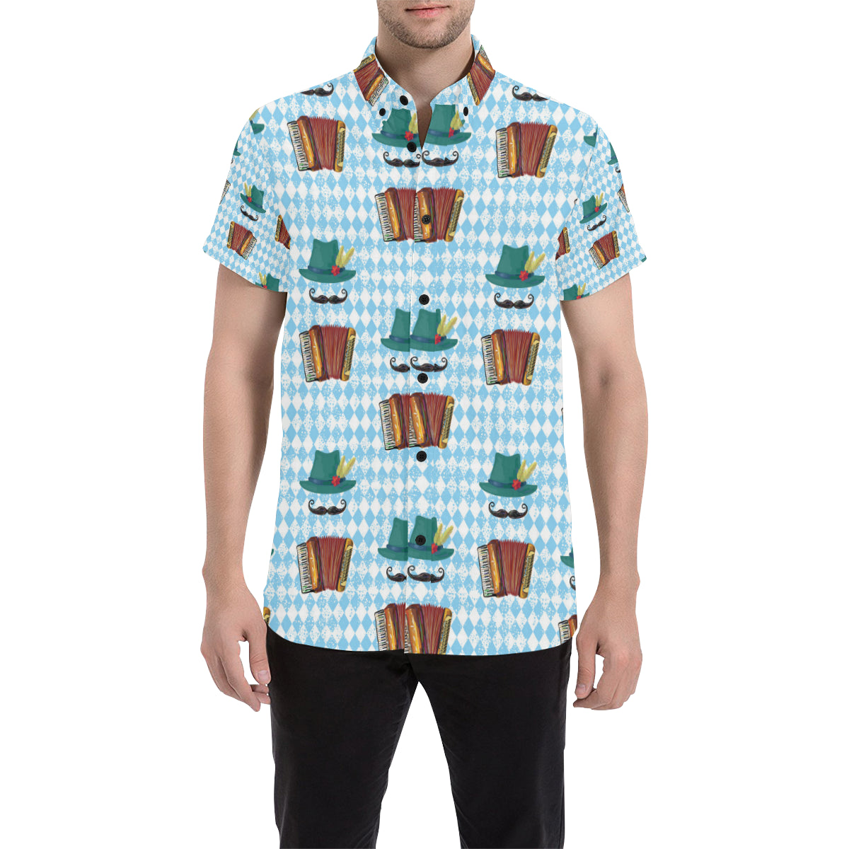 Accordion Mustache Pattern Print Design 01 Men's Short Sleeve Button Up Shirt