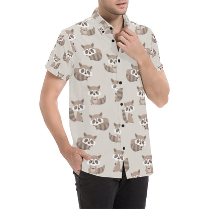 Raccoon Pattern Print Design A05 Men's Short Sleeve Button Up Shirt