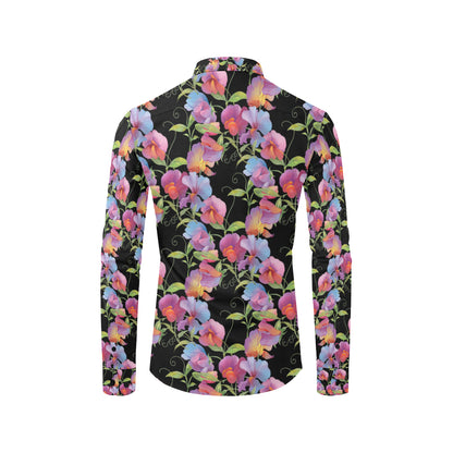 Peony Pattern Print Design PE012 Men's Long Sleeve Shirt
