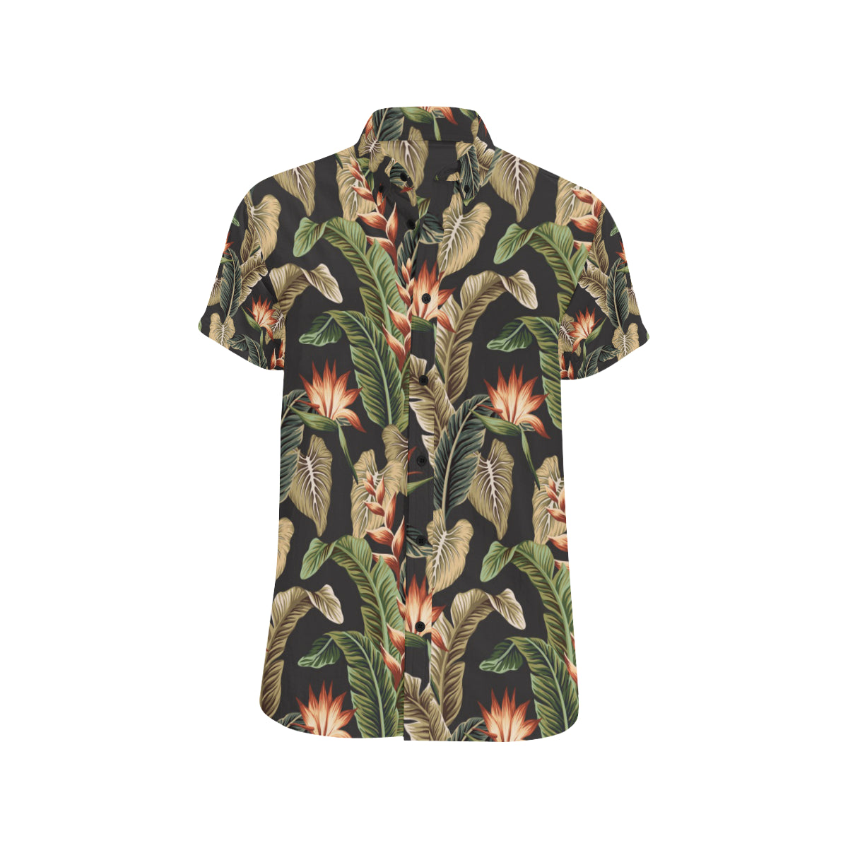 Tropical Flower Pattern Print Design TF014 Men's Short Sleeve Button Up Shirt