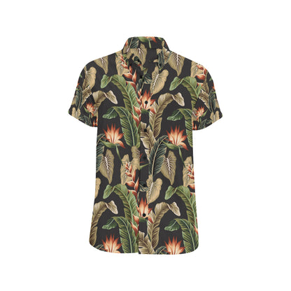 Tropical Flower Pattern Print Design TF014 Men's Short Sleeve Button Up Shirt