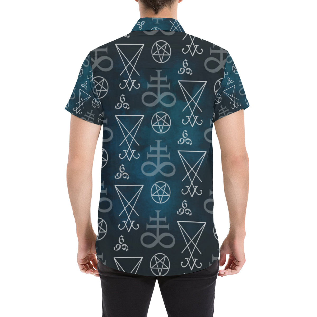 Pentagram Pattern Print Design A03 Men's Short Sleeve Button Up Shirt