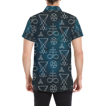 Pentagram Pattern Print Design A03 Men's Short Sleeve Button Up Shirt