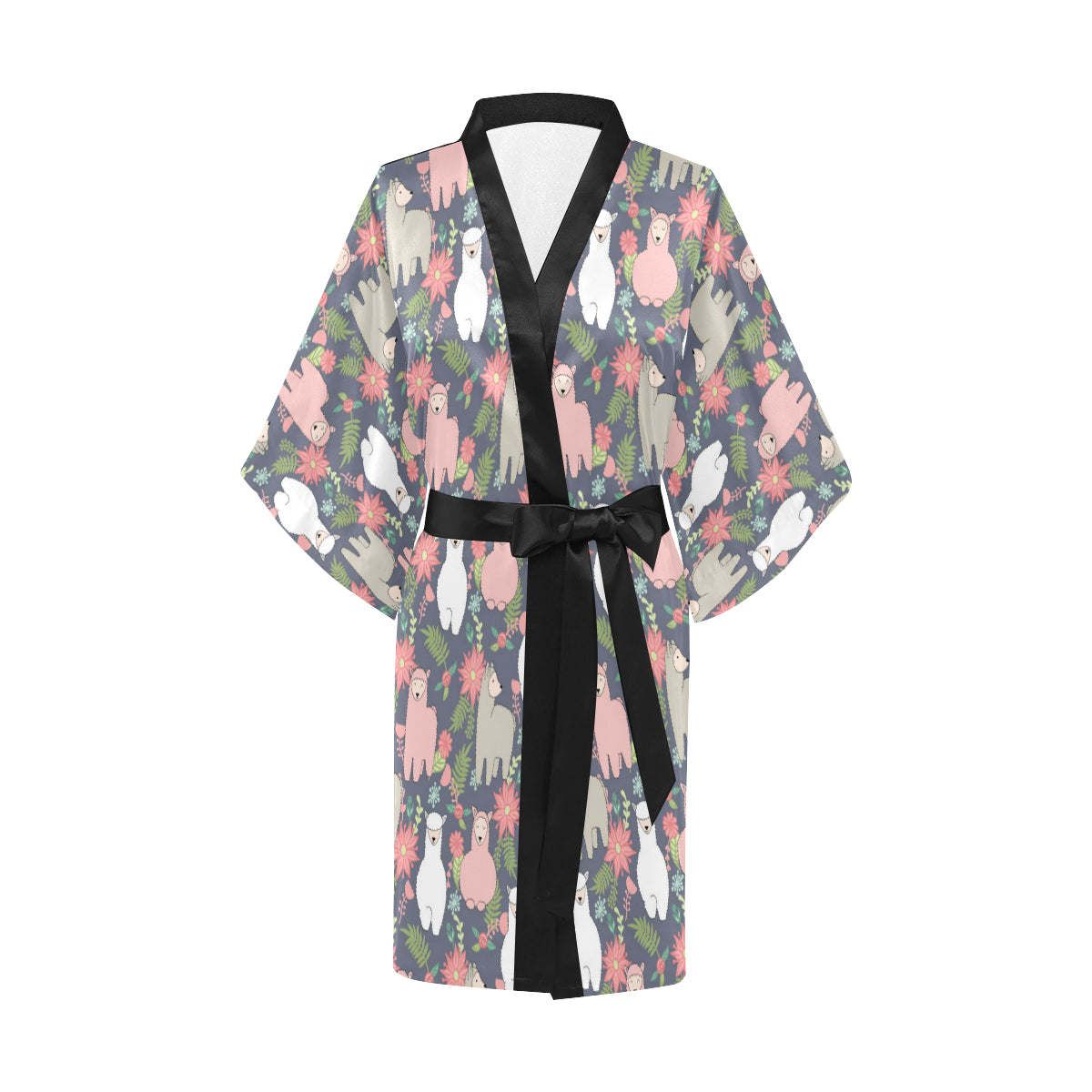 Alpaca Pattern Print Design 03 Women's Short Kimono