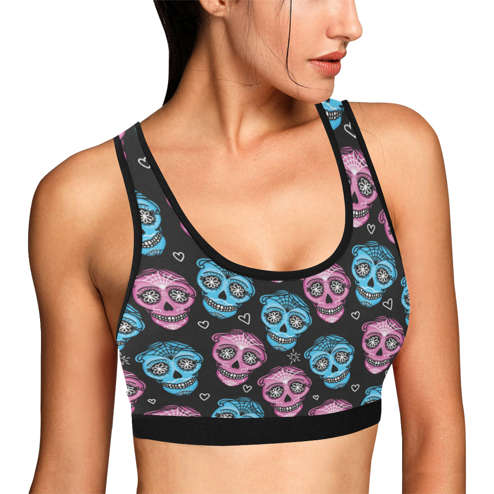 Day of the Dead Skull Print Pattern Sports Bra