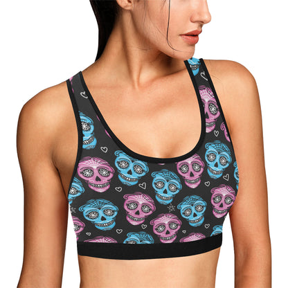 Day of the Dead Skull Print Pattern Sports Bra