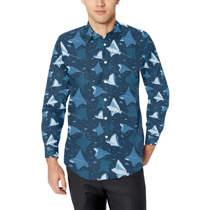Manta Ray Pattern Print Design 02 Men's Long Sleeve Shirt