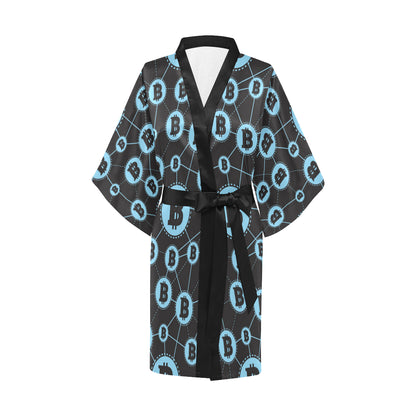 Cryptocurrency Pattern Print Design 02 Women's Short Kimono