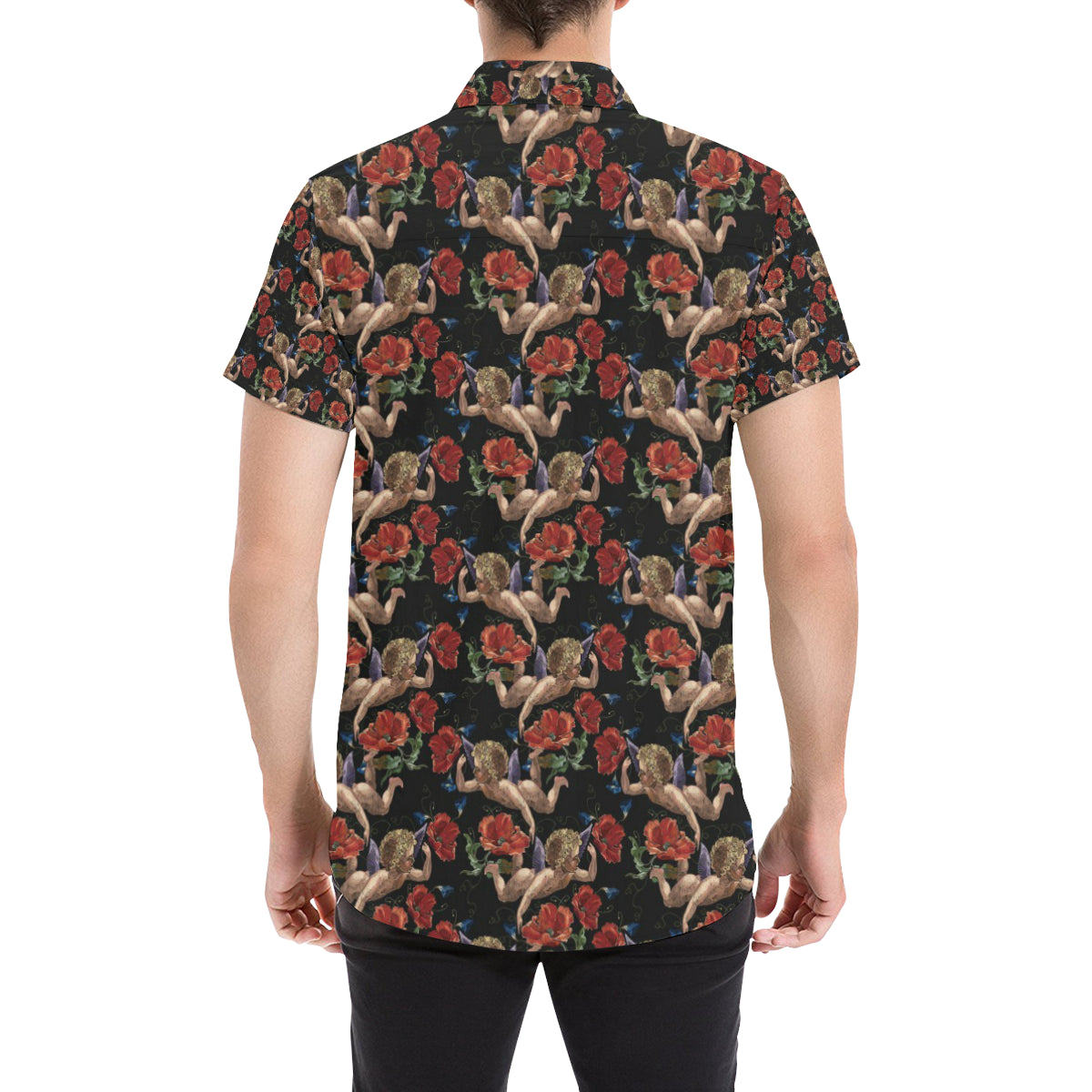 Cupid Pattern Print Design 05 Men's Short Sleeve Button Up Shirt