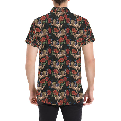 Cupid Pattern Print Design 05 Men's Short Sleeve Button Up Shirt