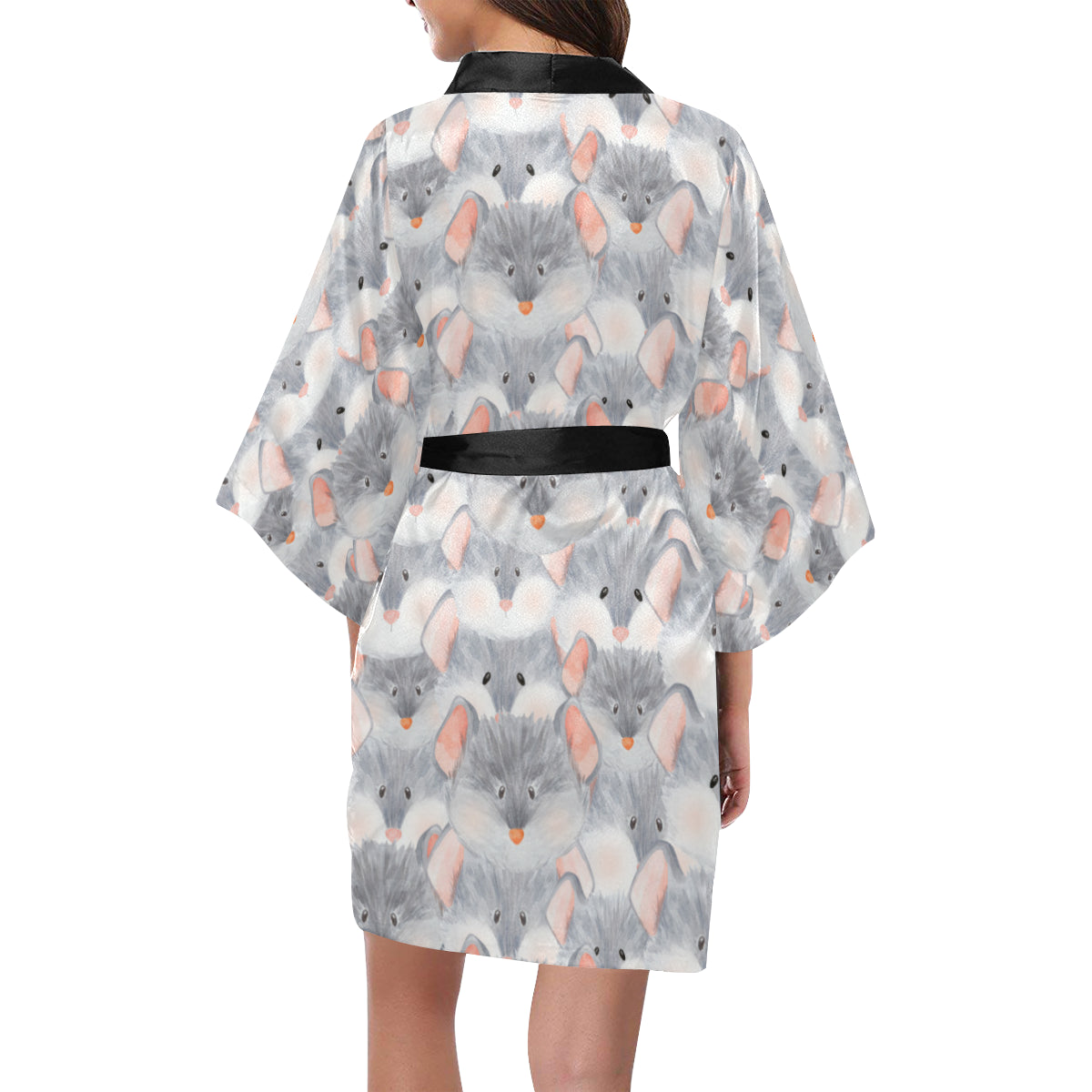 Rat Baby Pattern Print Design 02 Women's Short Kimono