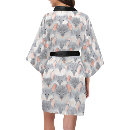 Rat Baby Pattern Print Design 02 Women's Short Kimono